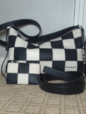 Coachtopia Checkered Shoulder Bag and Card Case - Black & White